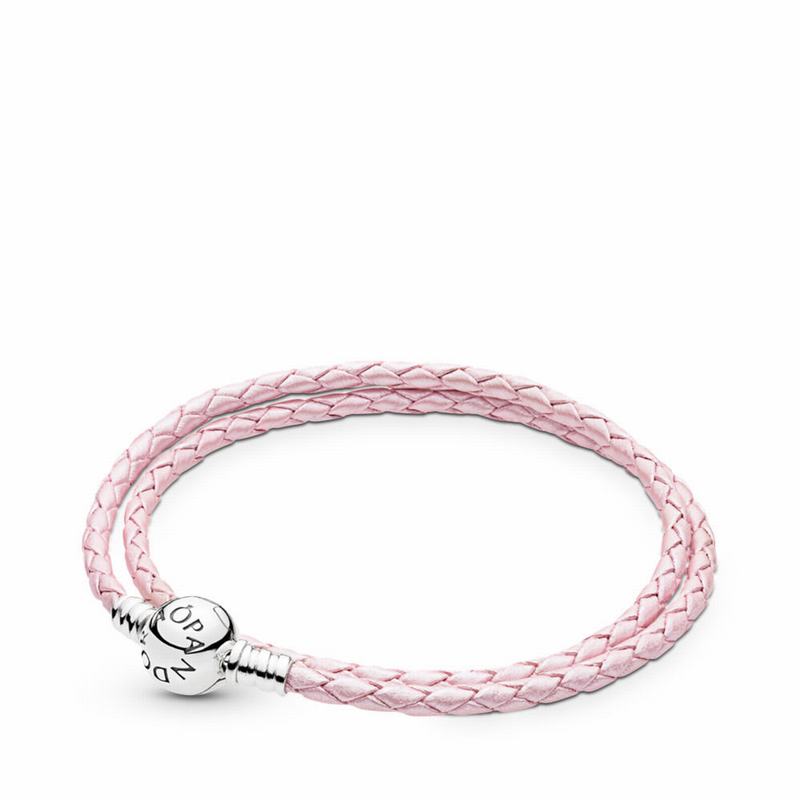 Pandora Pink Braided Double-Leather Charm Bracelet Silver Egypt JI0391756